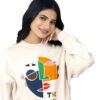WOMEN OFF WHITE SOLID GRAPHIC SWEATSHIRT ORGANIC COTTON