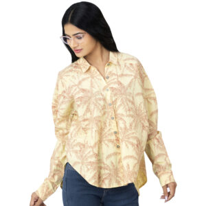 WOMEN YELLOW PRINT OVER SIZED ORGANIC COTTON SHIRT