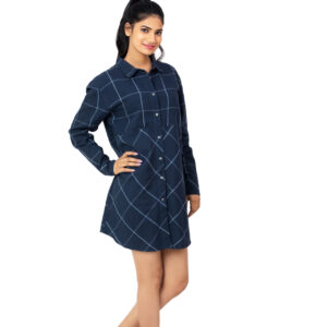 WOMEN CHECKED LONG CASUAL SHIRT MINI DRESS ORGANIC COTTON
